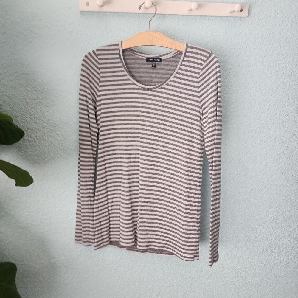 Eileen Fisher micromodal and cashmere blend long sleeve stripe layer blouse